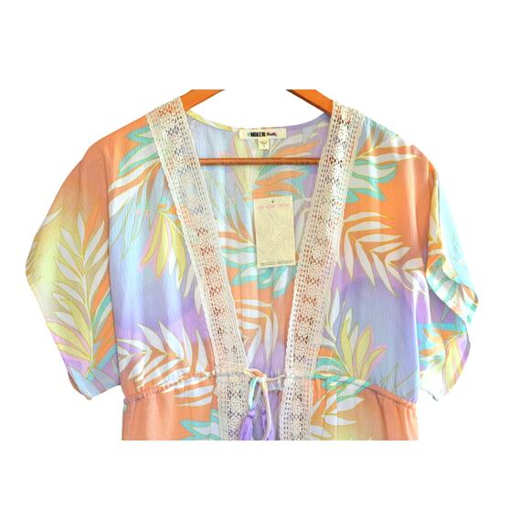 Miken Swim Women's Tie Waist Crochet Floral Print Coverup in Multi - Picture 2 of 5